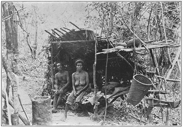 Negrito man, wife, and hut, Bataan.