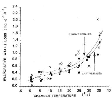 winter - evap water loss vs temp