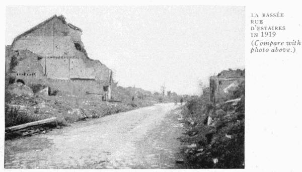 LA BASSÉE. RUE D'ESTAIRES IN 1919 (Compare with photo above.)