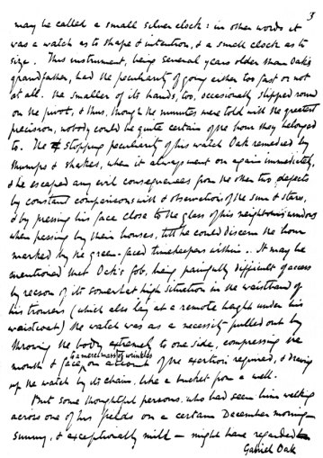 FACSIMILE OF A PAGE OF HARDY’S “FAR FROM THE MADDING CROWD,” MUCH REDUCED IN SIZE